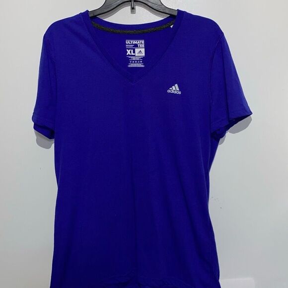 Adidas Women's Blue Climalite V-Neck Short Sleeve Ultimate Tee Size XL - Picture 1 of 6